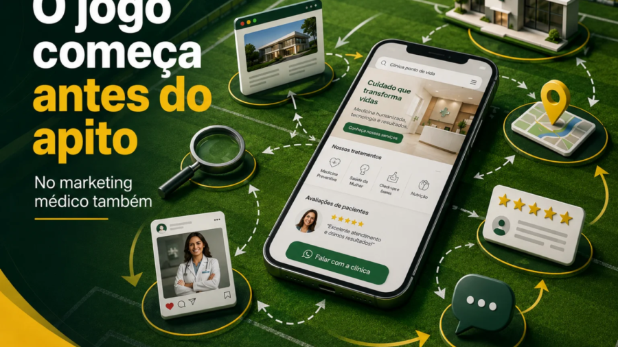 Marketing médico comparado à estratégia de um jogo de futebol antes do apito inicial.